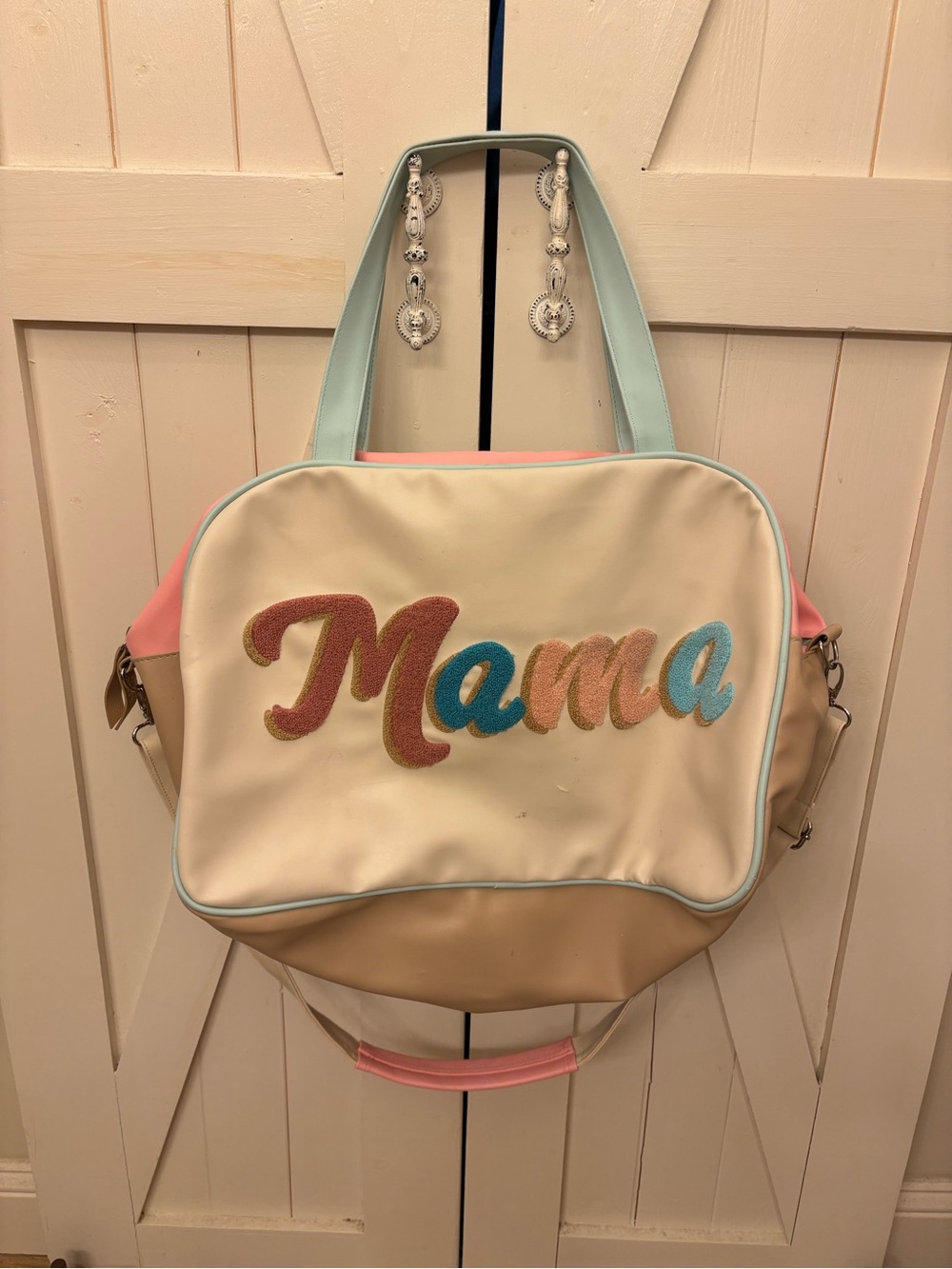 Mama Embroidered Cream & Pastel Multi-Color Women's Tote